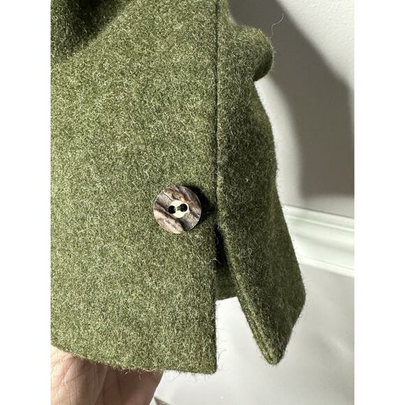 Christa Moden VTG Wool Green Blazer Lined Military Unique Short Jacket Retro WM - Picture 2 of 7